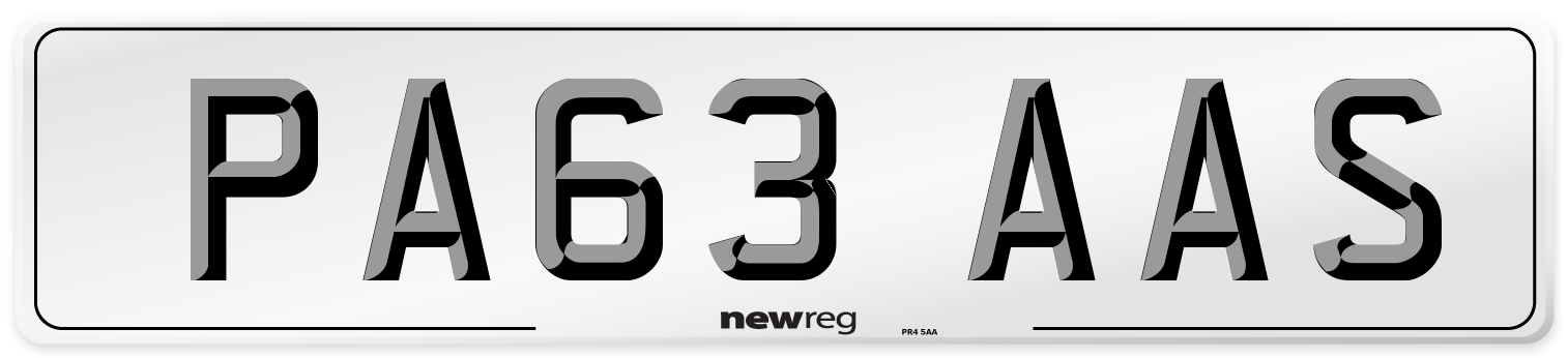 PA63 AAS Number Plate from New Reg